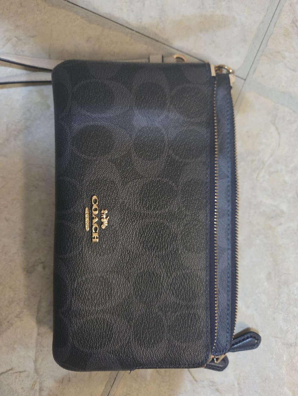 Coach Signature Double Zip Wallet Wristlet blue